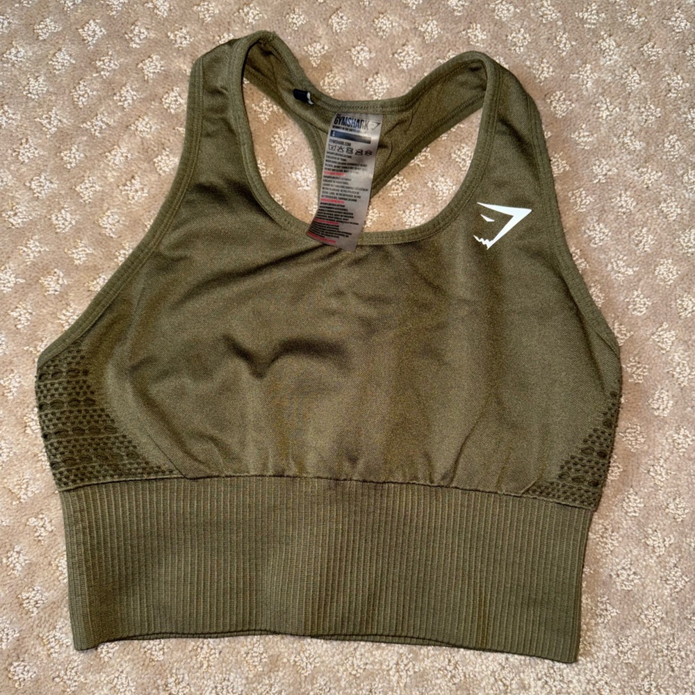 Gymshark Seamless Olive Green Sports Bra - Size Small